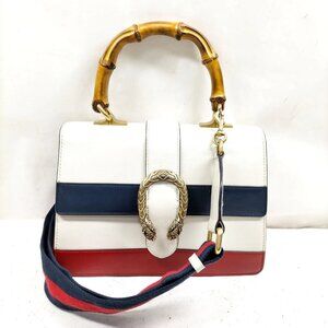 Authentic Gucci Hand Bag Bamboo White Leather mn619-013026